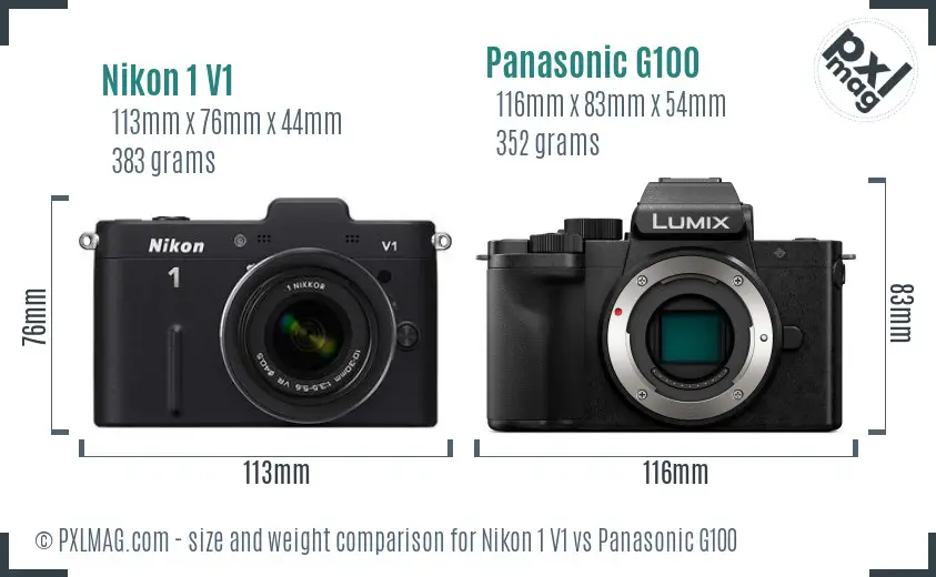 Nikon 1 V1 vs Panasonic G100 size comparison