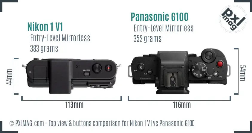 Nikon 1 V1 vs Panasonic G100 top view buttons comparison