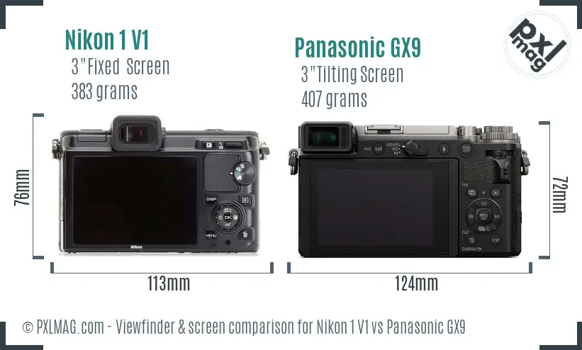 Nikon 1 V1 vs Panasonic GX9 Screen and Viewfinder comparison