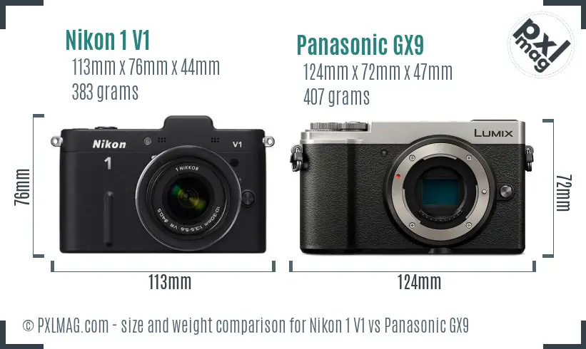 Nikon 1 V1 vs Panasonic GX9 size comparison