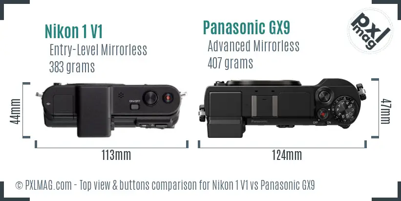Nikon 1 V1 vs Panasonic GX9 top view buttons comparison