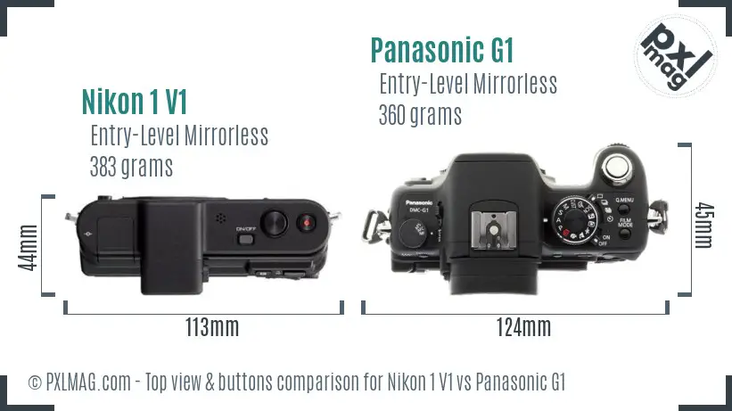 Nikon 1 V1 vs Panasonic G1 top view buttons comparison