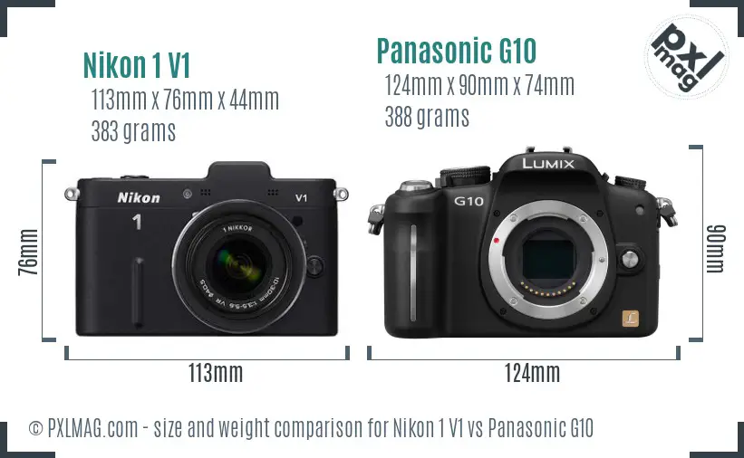Nikon 1 V1 vs Panasonic G10 size comparison Nikon 1 V1 vs Panasonic G10 size comparison