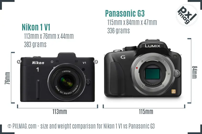 Nikon 1 V1 vs Panasonic G3 size comparison