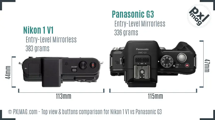 Nikon 1 V1 vs Panasonic G3 top view buttons comparison