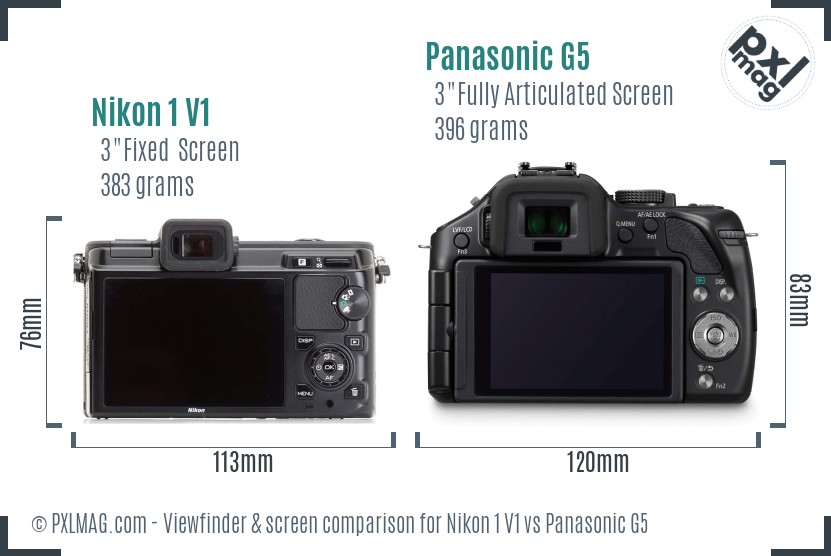 Nikon 1 V1 vs Panasonic G5 Screen and Viewfinder comparison