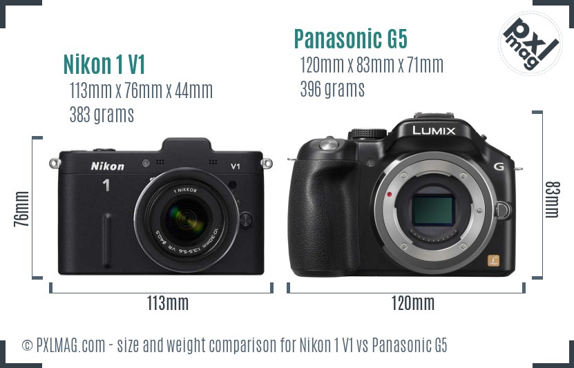 Nikon 1 V1 vs Panasonic G5 size comparison