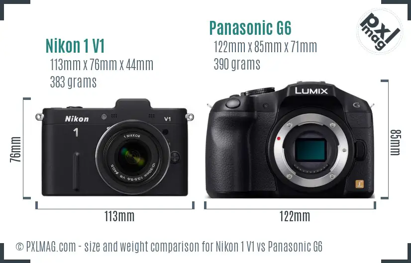 Nikon 1 V1 vs Panasonic G6 size comparison