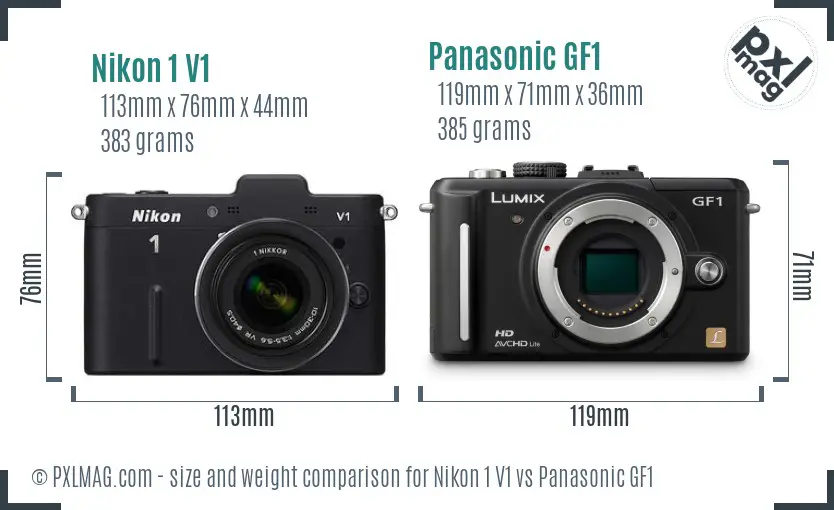 Nikon 1 V1 vs Panasonic GF1 size comparison