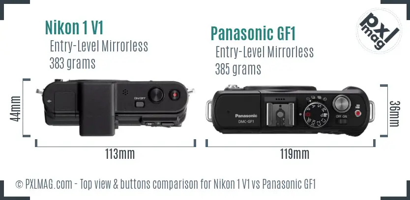 Nikon 1 V1 vs Panasonic GF1 top view buttons comparison