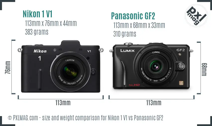 Nikon 1 V1 vs Panasonic GF2 size comparison