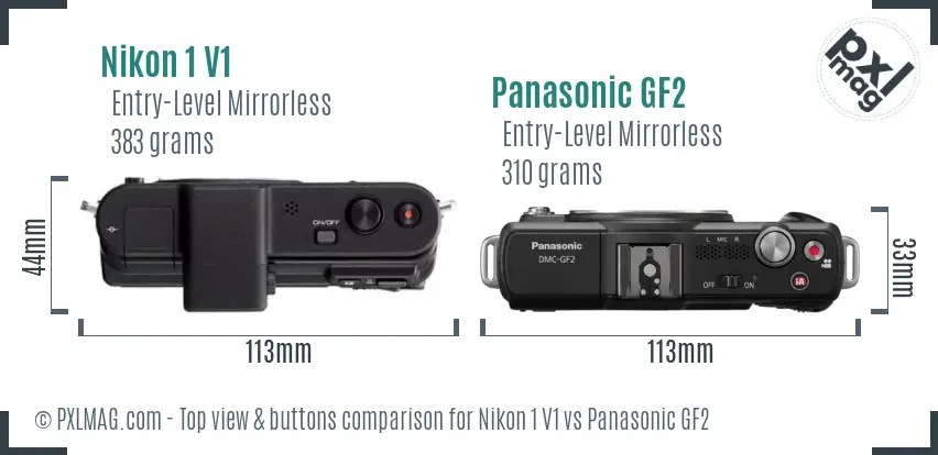 Nikon 1 V1 vs Panasonic GF2 top view buttons comparison