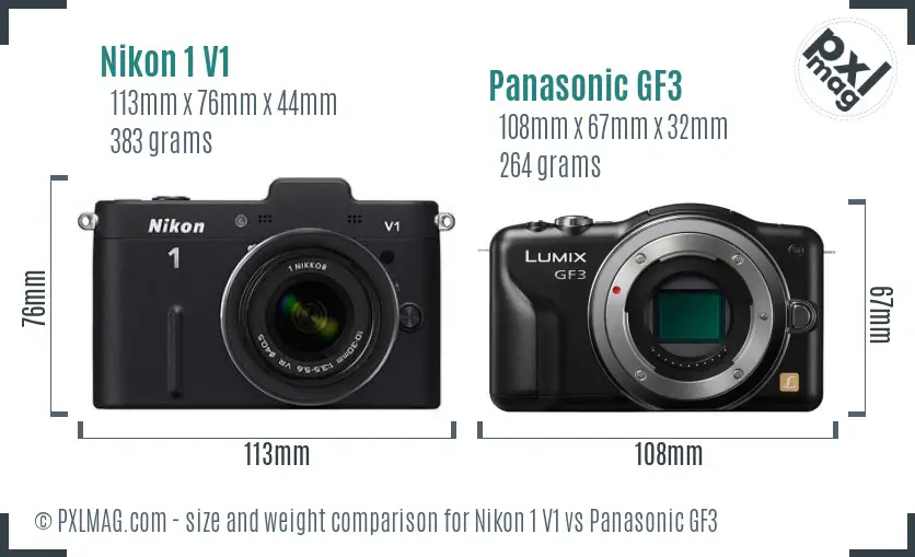 Nikon 1 V1 vs Panasonic GF3 size comparison
