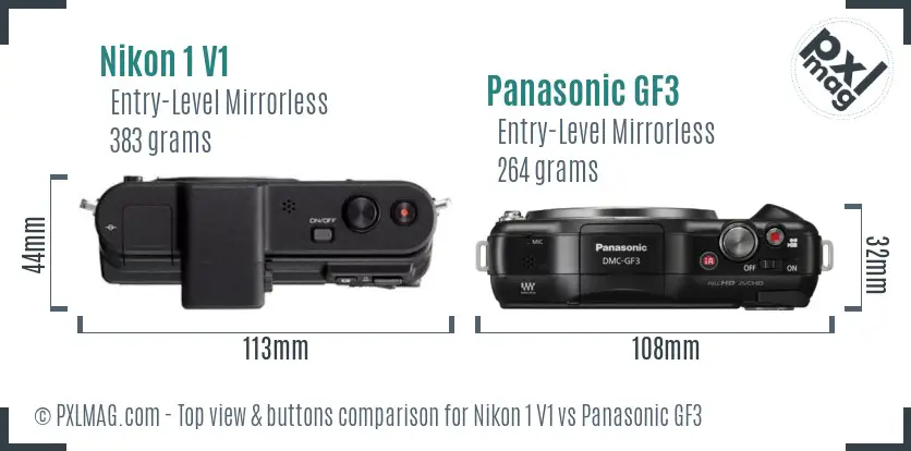 Nikon 1 V1 vs Panasonic GF3 top view buttons comparison