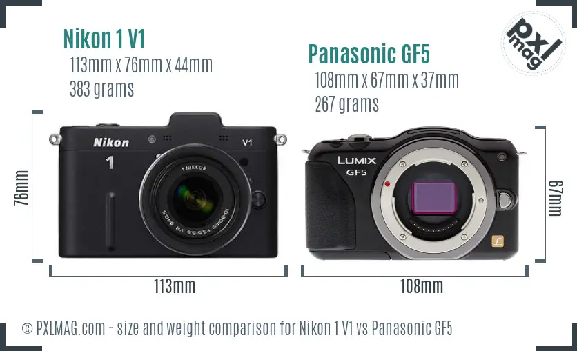 Nikon 1 V1 vs Panasonic GF5 size comparison