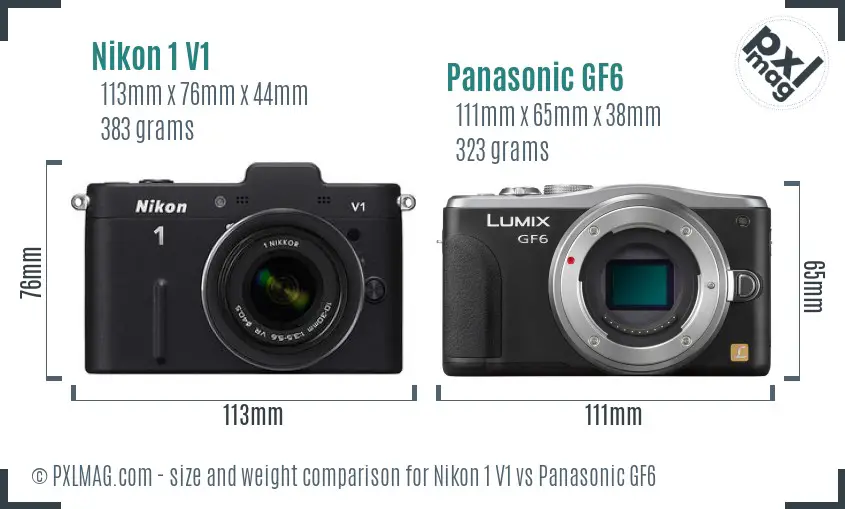 Nikon 1 V1 vs Panasonic GF6 size comparison Nikon 1 V1 vs Panasonic GF6 size comparison