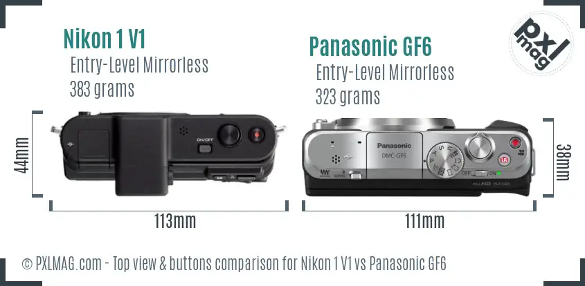 Nikon 1 V1 vs Panasonic GF6 top view buttons comparison Nikon 1 V1 vs Panasonic GF6 top view buttons comparison