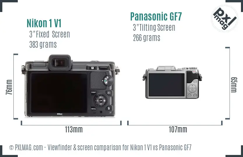 Nikon 1 V1 vs Panasonic GF7 Screen and Viewfinder comparison