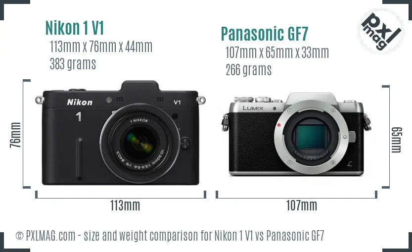 Nikon 1 V1 vs Panasonic GF7 size comparison