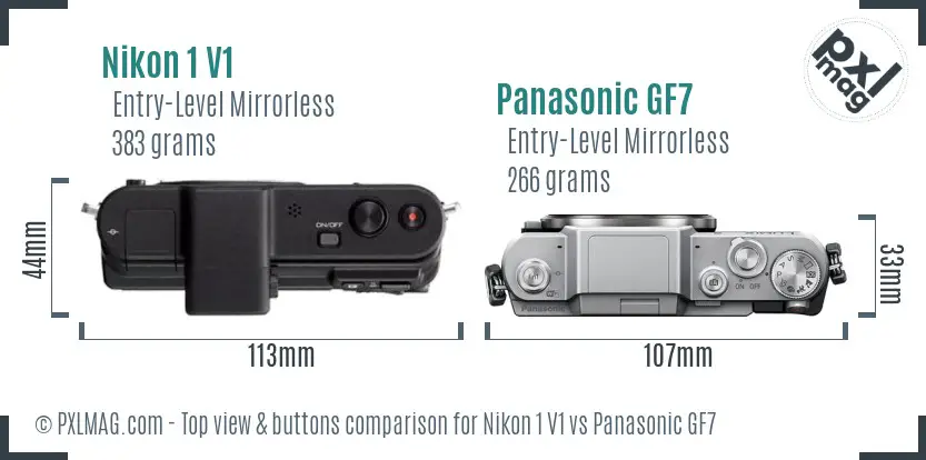 Nikon 1 V1 vs Panasonic GF7 top view buttons comparison