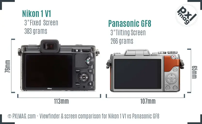 Nikon 1 V1 vs Panasonic GF8 Screen and Viewfinder comparison