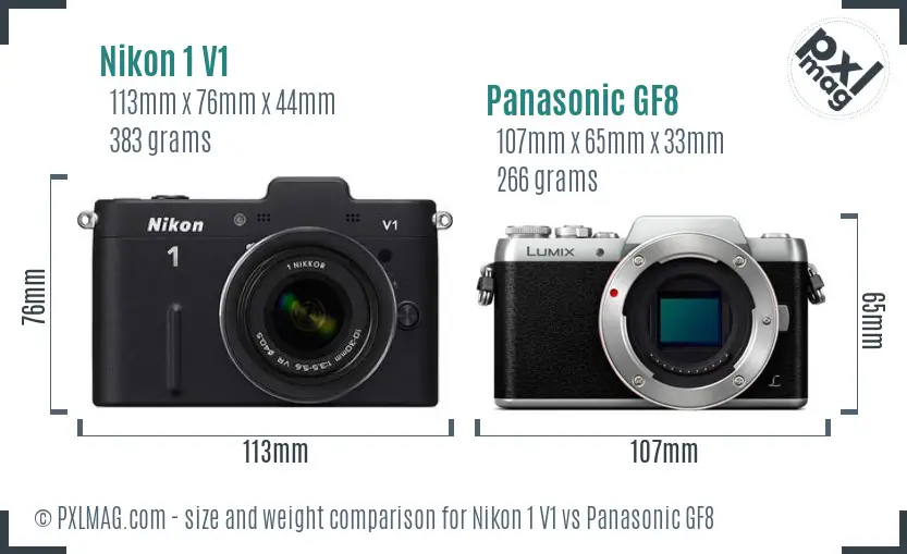 Nikon 1 V1 vs Panasonic GF8 size comparison