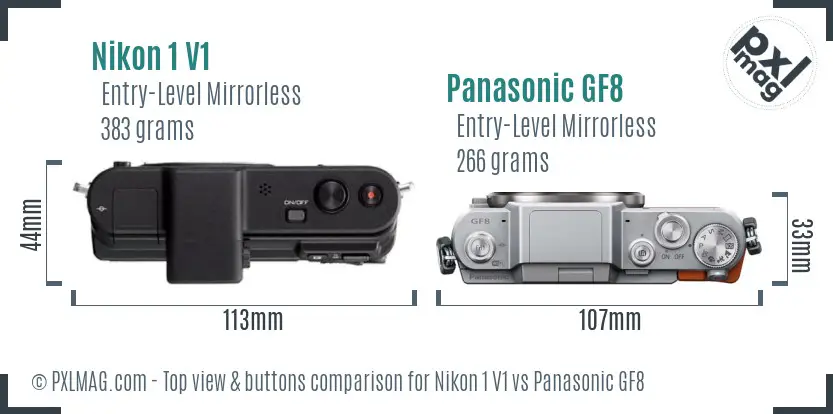 Nikon 1 V1 vs Panasonic GF8 top view buttons comparison