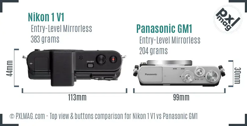Nikon 1 V1 vs Panasonic GM1 top view buttons comparison