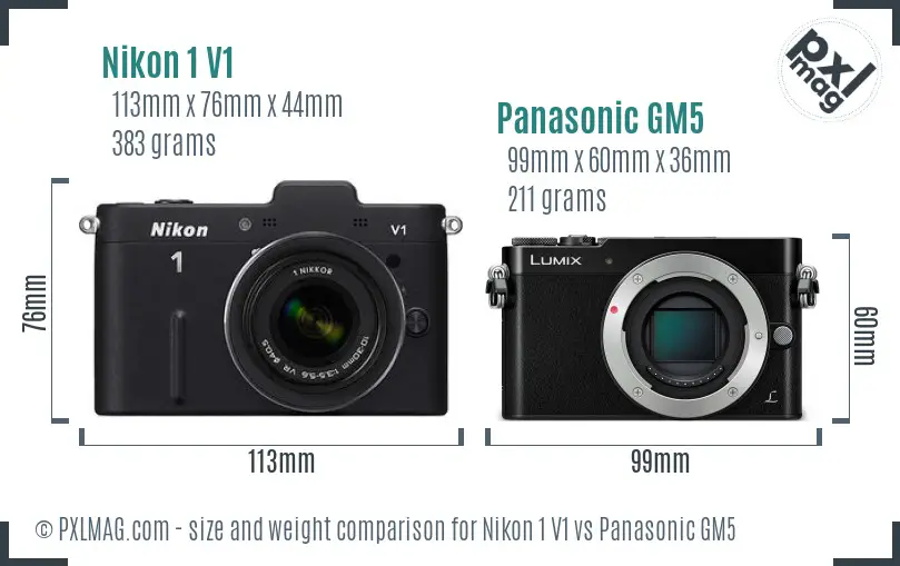 Nikon 1 V1 vs Panasonic GM5 size comparison