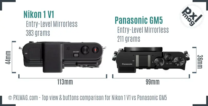 Nikon 1 V1 vs Panasonic GM5 top view buttons comparison
