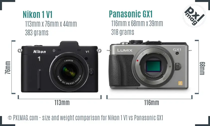 Nikon 1 V1 vs Panasonic GX1 size comparison