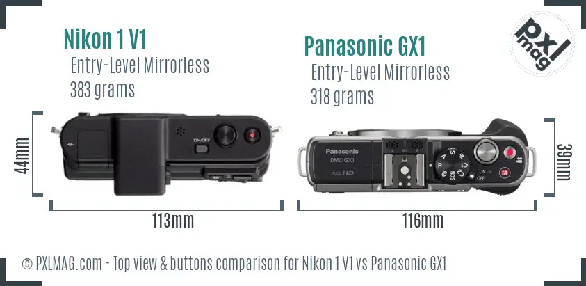 Nikon 1 V1 vs Panasonic GX1 top view buttons comparison