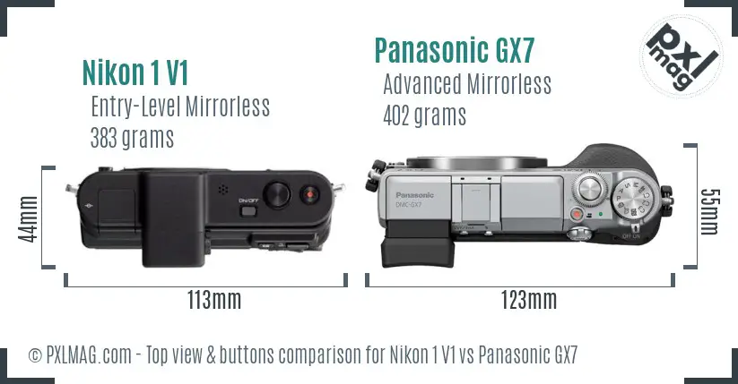 Nikon 1 V1 vs Panasonic GX7 top view buttons comparison