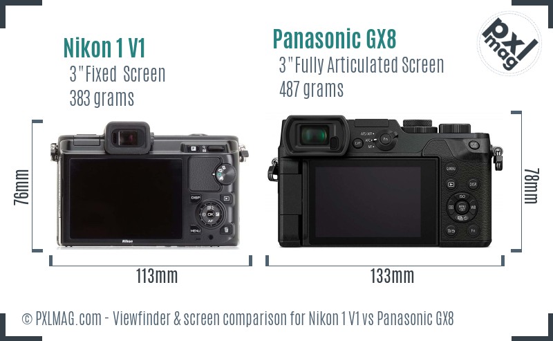 Nikon 1 V1 vs Panasonic GX8 Screen and Viewfinder comparison