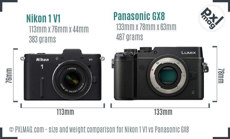 Nikon 1 V1 vs Panasonic GX8 size comparison