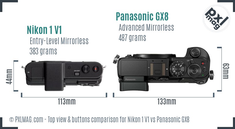 Nikon 1 V1 vs Panasonic GX8 top view buttons comparison