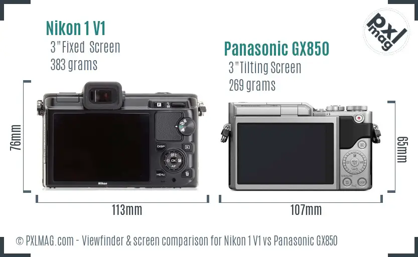 Nikon 1 V1 vs Panasonic GX850 Screen and Viewfinder comparison