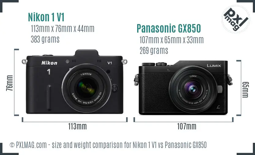 Nikon 1 V1 vs Panasonic GX850 size comparison