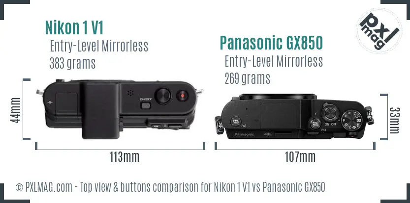 Nikon 1 V1 vs Panasonic GX850 top view buttons comparison