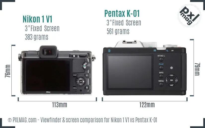Nikon 1 V1 vs Pentax K-01 Screen and Viewfinder comparison