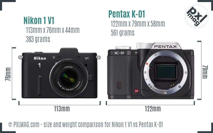 Nikon 1 V1 vs Pentax K-01 size comparison
