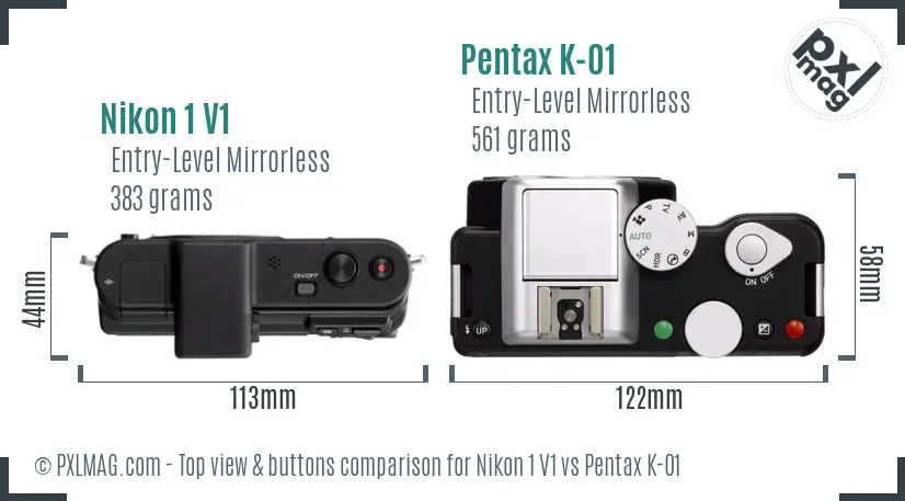 Nikon 1 V1 vs Pentax K-01 top view buttons comparison