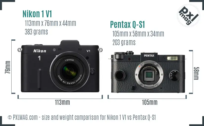 Nikon 1 V1 vs Pentax Q-S1 size comparison