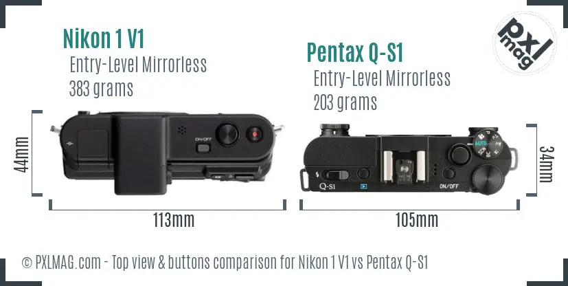 Nikon 1 V1 vs Pentax Q-S1 top view buttons comparison