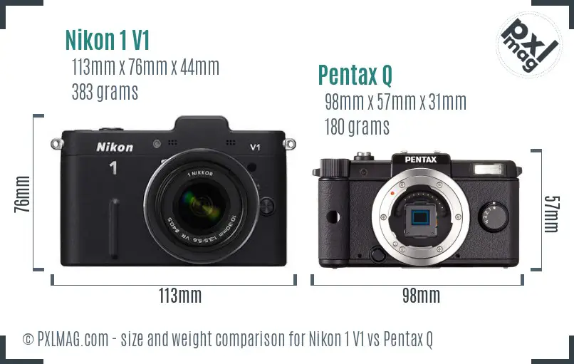 Nikon 1 V1 vs Pentax Q size comparison