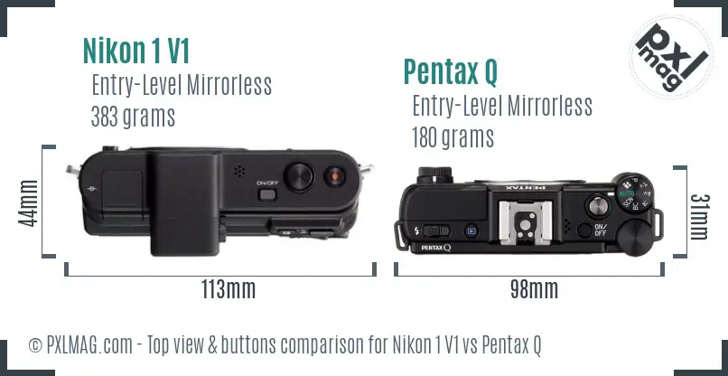 Nikon 1 V1 vs Pentax Q top view buttons comparison
