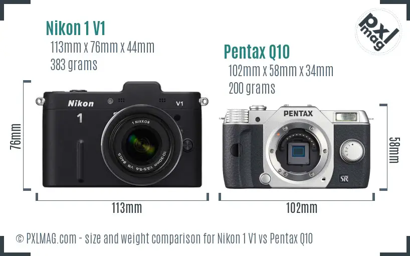 Nikon 1 V1 vs Pentax Q10 size comparison