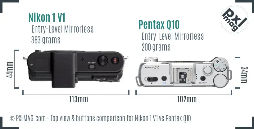 Nikon 1 V1 vs Pentax Q10 top view buttons comparison