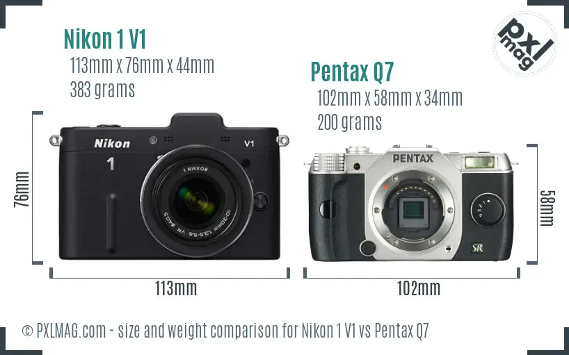 Nikon 1 V1 vs Pentax Q7 size comparison