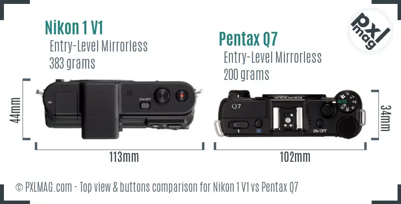 Nikon 1 V1 vs Pentax Q7 top view buttons comparison